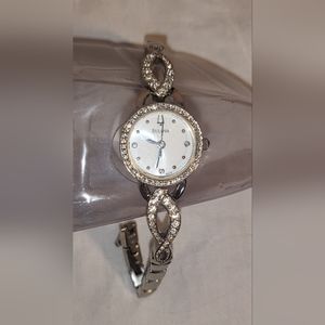 Bulova 96X119 silver tone silver white dial  crystal accent women's watch